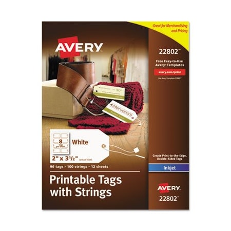 Avery Dennison Avery, PRINTABLE RECTANGULAR TAGS WITH STRINGS, 2 X 3 1/2, MATTE WHITE, 96PK 22802